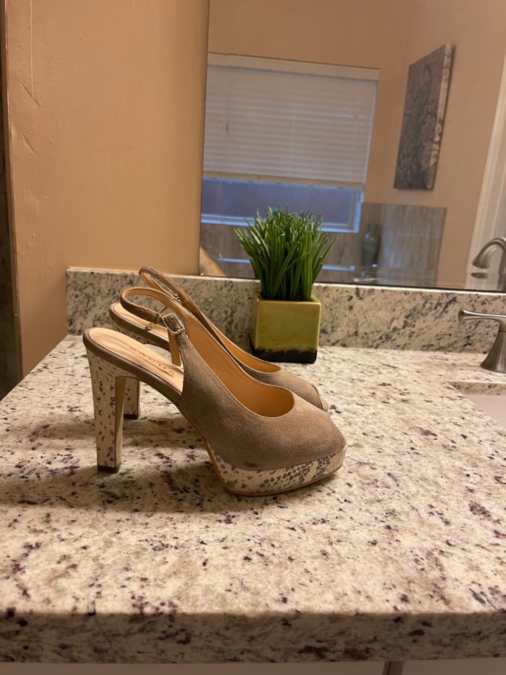 Sacha London Taupe Suede Slingback Platform Heels - Picture 2 of 9